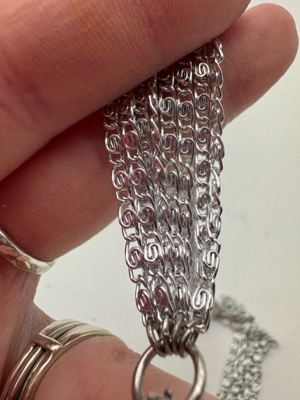Vintage Sarah Coventry 8-Strand Silver Chain Necklace 15in Signed